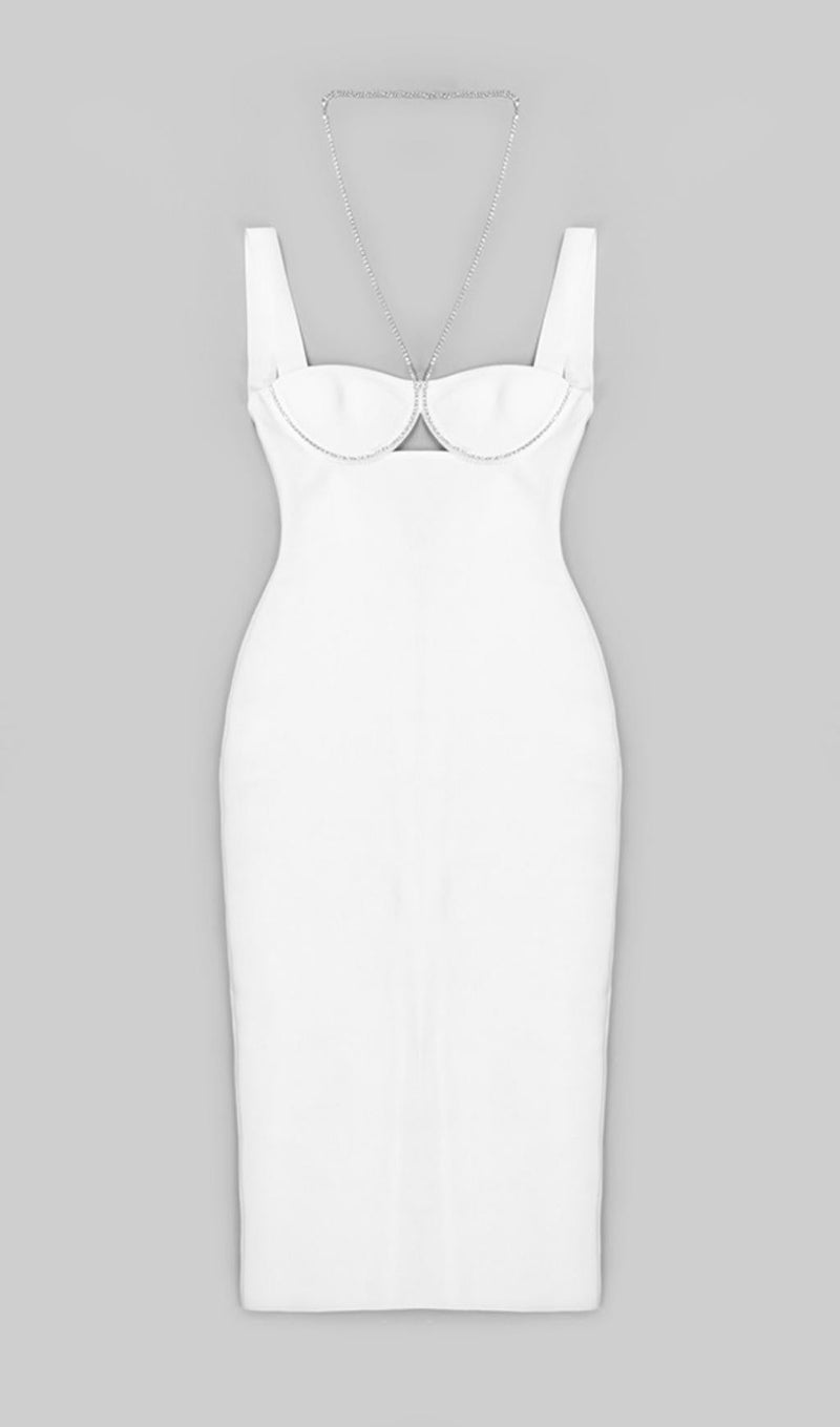 BANDAGE SLEEVELESS MIDI DRESS IN WHITE