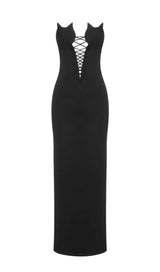 STRAPLESS CUT OUT MAXI DRESS IN BLACK