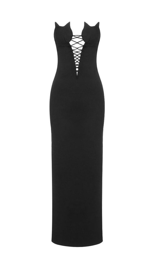 STRAPLESS CUT OUT MAXI DRESS IN BLACK