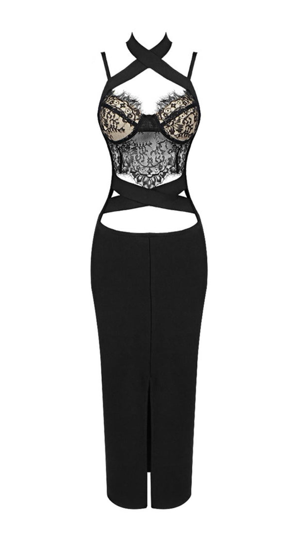AIIZIE HALTER CUT OUT MIDI DRESS IN BLACK - product image
