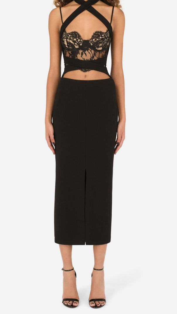 AIIZIE HALTER CUT OUT MIDI DRESS IN BLACK - product image