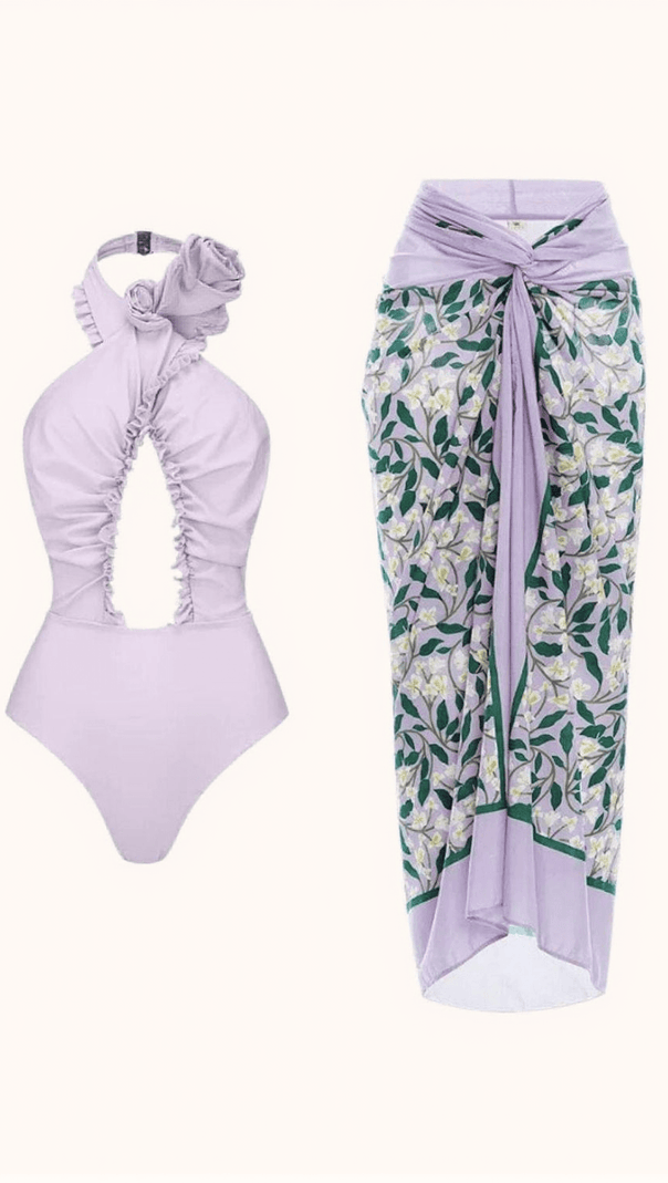 AIIZIE CALLY HALTERNECK SWIMWEAR TWO PIECE SET IN LILAC - product image
