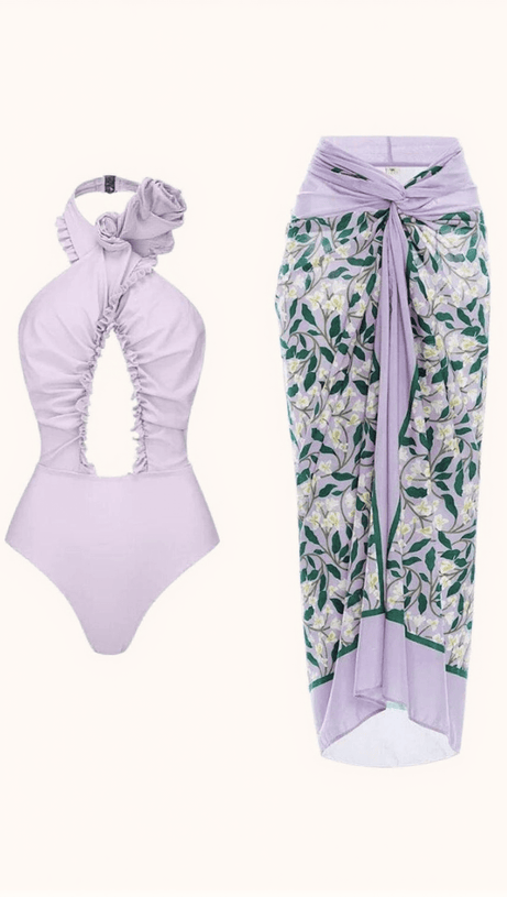 CALLY HALTERNECK SWIMWEAR TWO PIECE SET IN LILAC