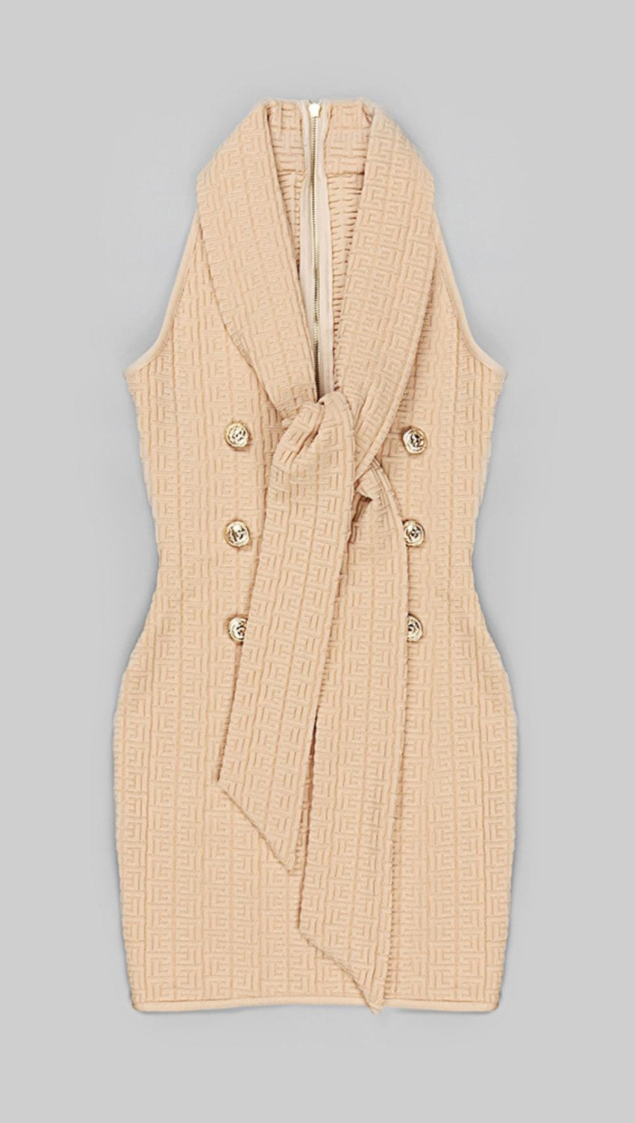 SLEEVELESS V NECK MINI DRESS IN APRICOT