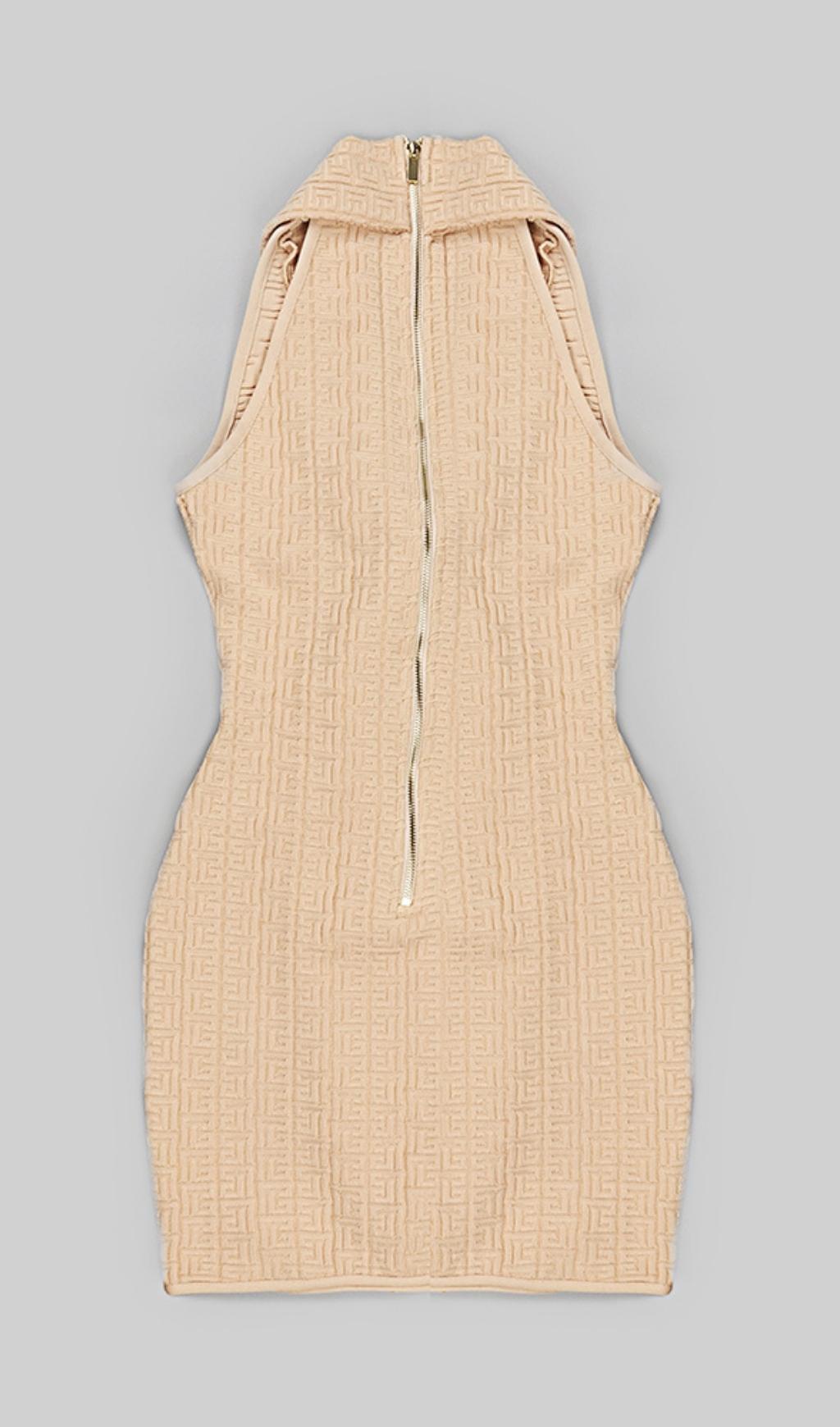 SLEEVELESS V NECK MINI DRESS IN APRICOT