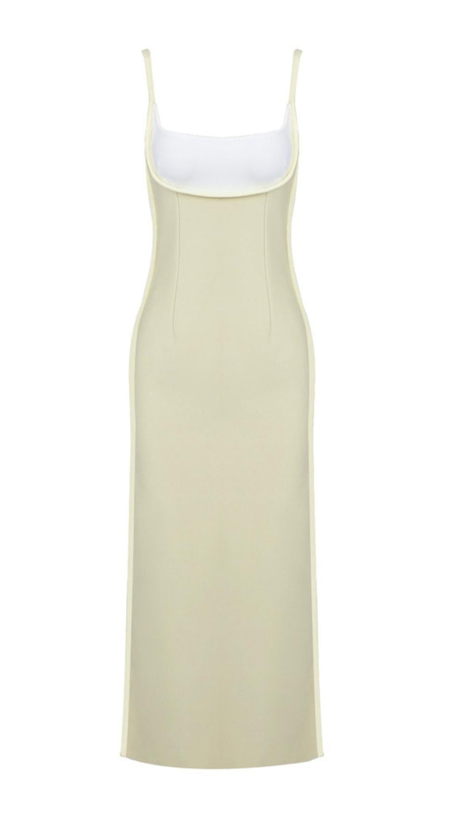 BANDAGE BACKLESS MIDI DRESS IN BUFF