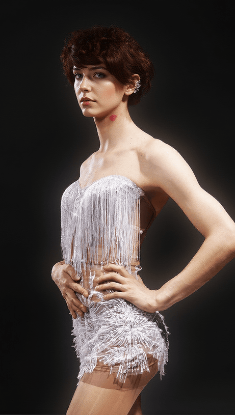 GADIEL STRAPLESS SEQUIN CORSET MESH DRESS