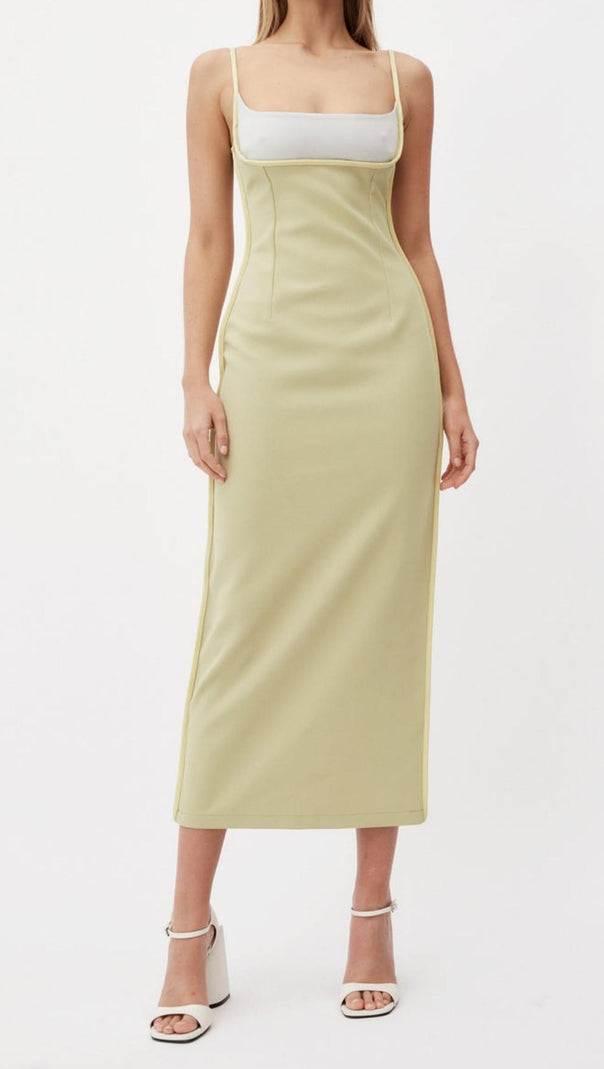 AIIZIE BANDAGE BACKLESS MIDI DRESS IN BUFF - product image