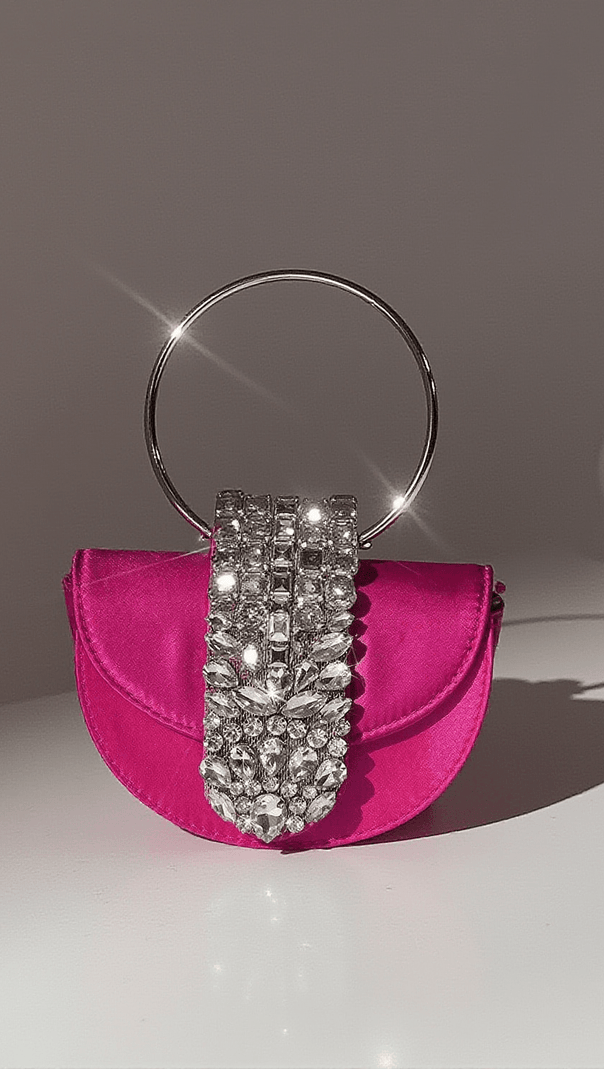 AIIZIE DOROTHEA SATIN CRYSTAL CLUTCH IN HOT PINK - product image