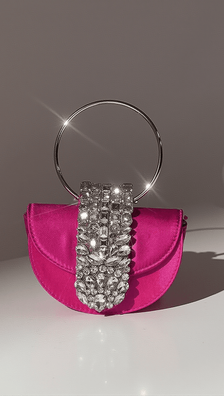 DOROTHEA SATIN CRYSTAL CLUTCH IN HOT PINK