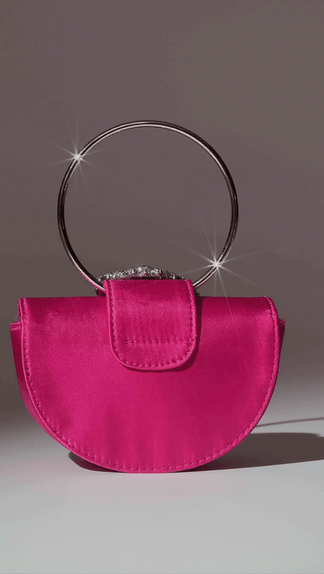 DOROTHEA SATIN CRYSTAL CLUTCH IN HOT PINK