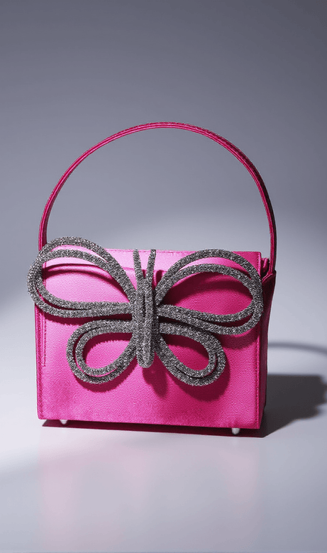 Fia Crystal Butterfly Clutch In Hot Pink