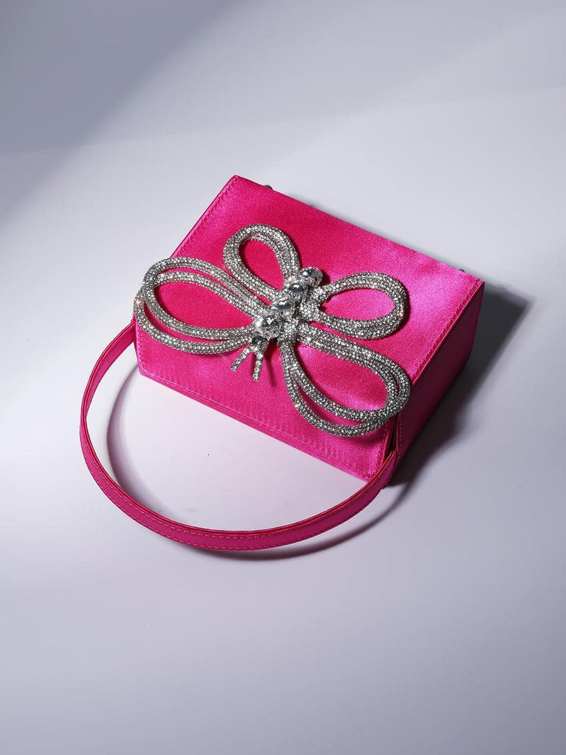 Fia Crystal Butterfly Clutch In Hot Pink