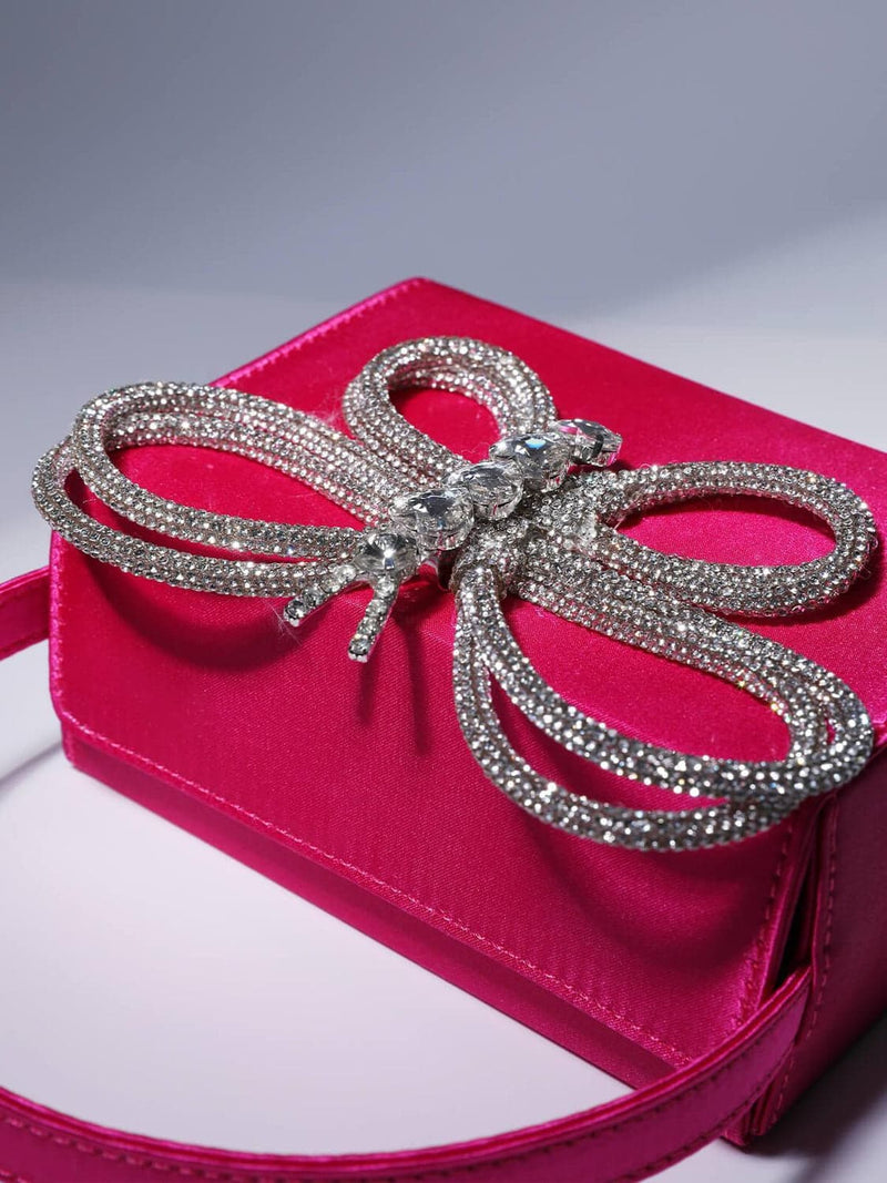 Fia Crystal Butterfly Clutch In Hot Pink