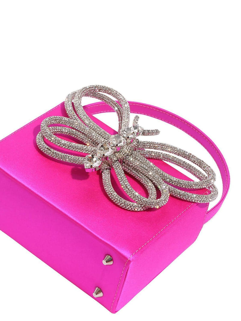 Fia Crystal Butterfly Clutch In Hot Pink