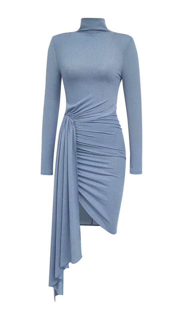 AIIZIE HALF TURTLENECK LONG SLEEVE PLEATED IRREGULAR BODYCON DRESS - product image