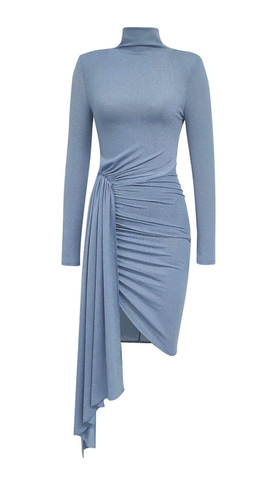 HALF TURTLENECK LONG SLEEVE PLEATED IRREGULAR BODYCON DRESS