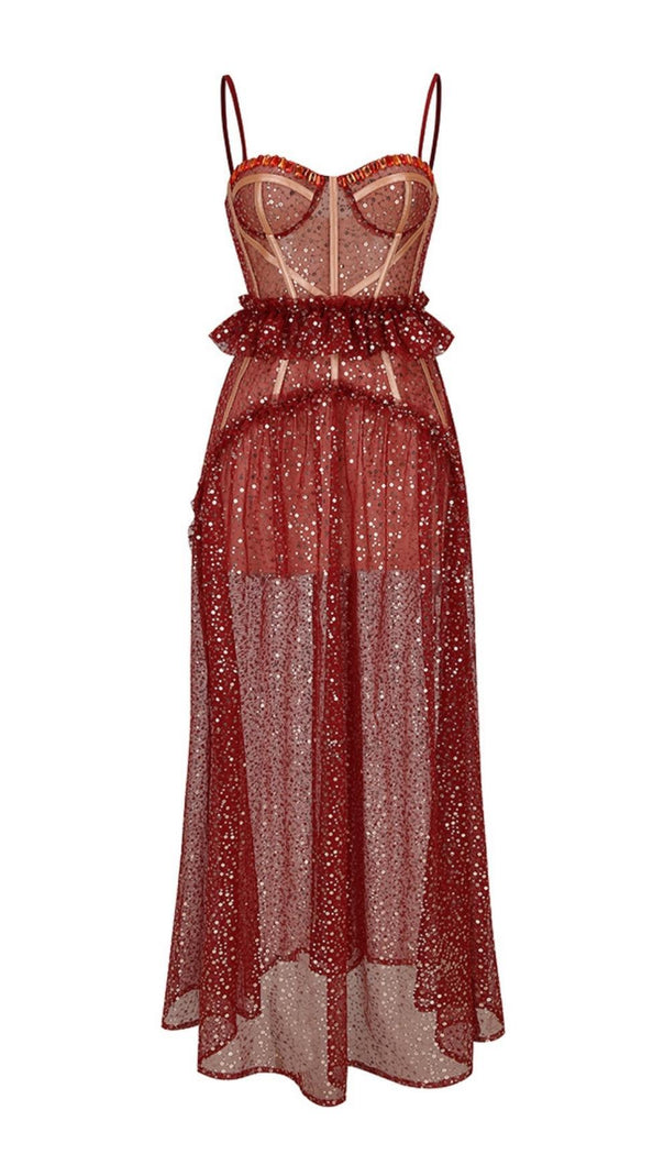 AIIZIE BANDAGE SEQUIN MAXI DRESS IN RED - product image