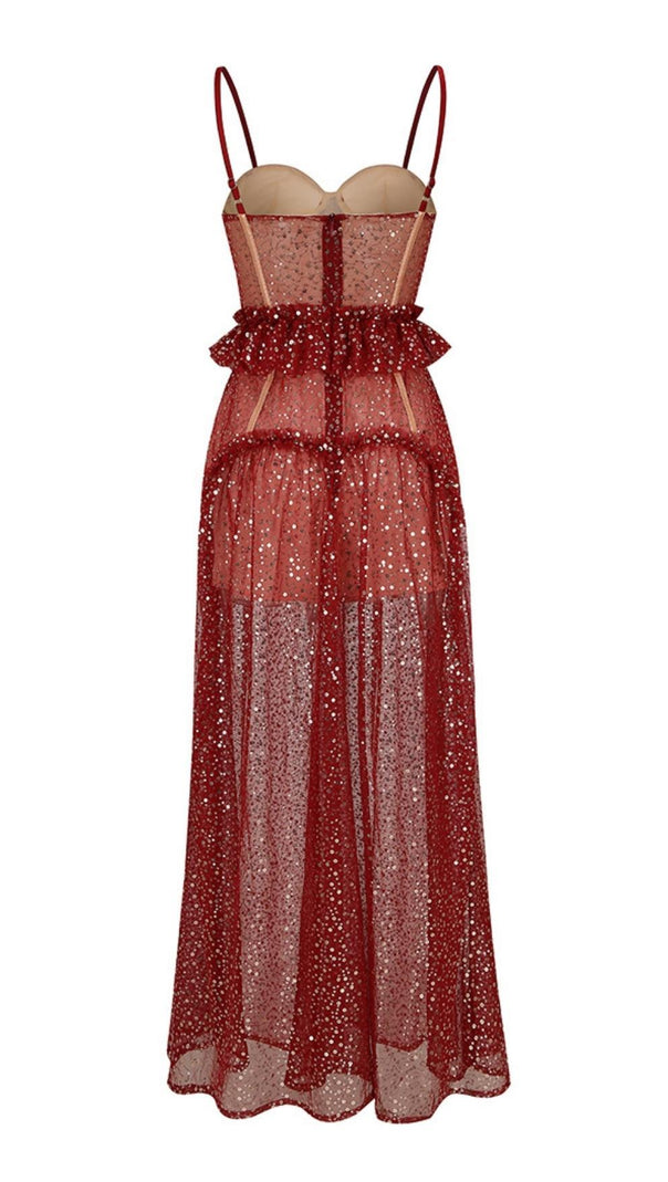 AIIZIE BANDAGE SEQUIN MAXI DRESS IN RED - product image