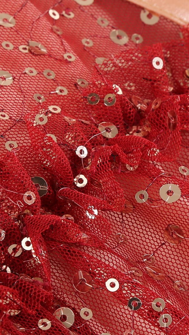 AIIZIE BANDAGE SEQUIN MAXI DRESS IN RED - product image
