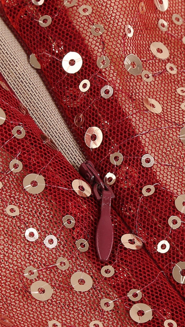 AIIZIE BANDAGE SEQUIN MAXI DRESS IN RED - product image