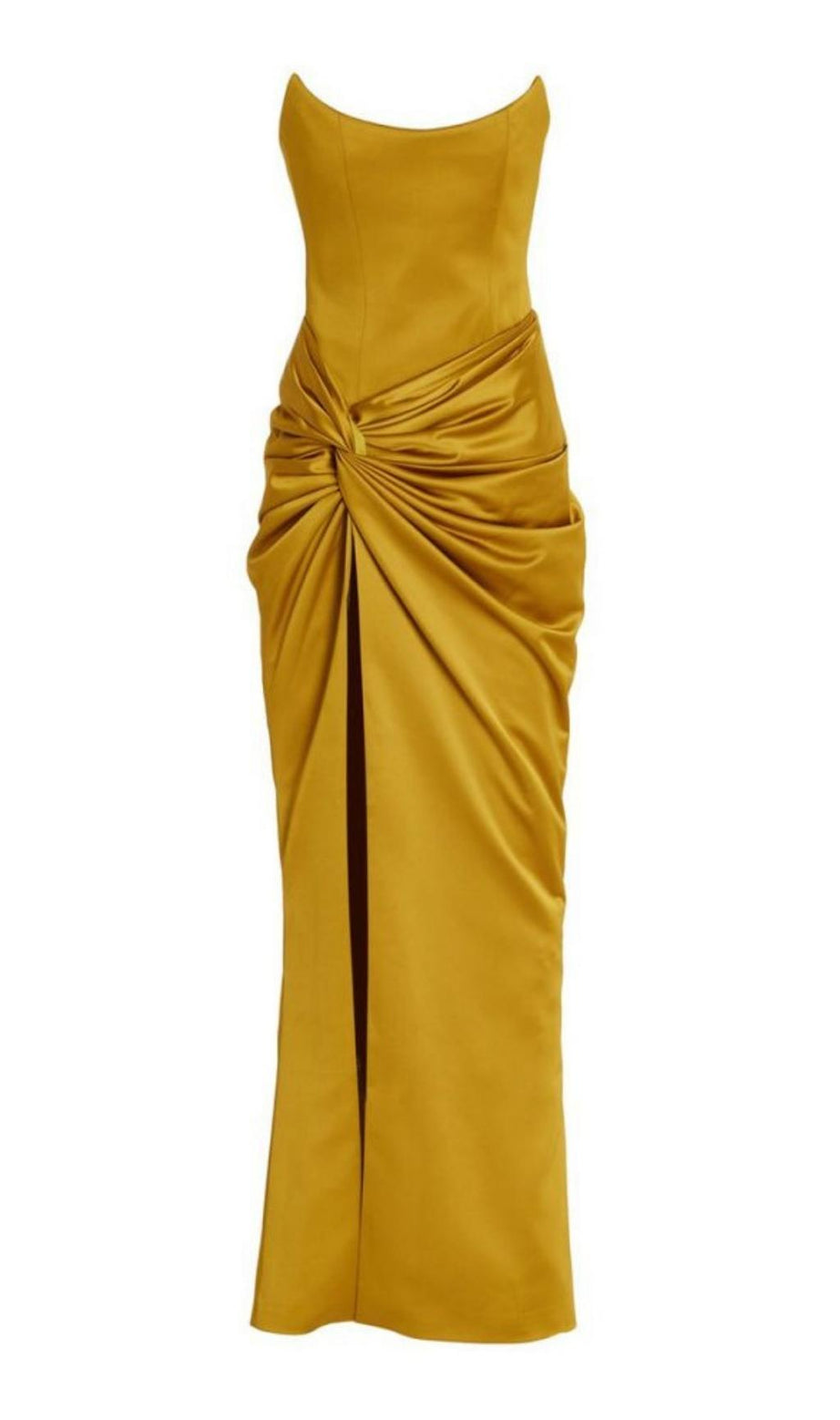 ABITO LUNGO CON CORSETTO SENZA SPALLINE IN GIALLO