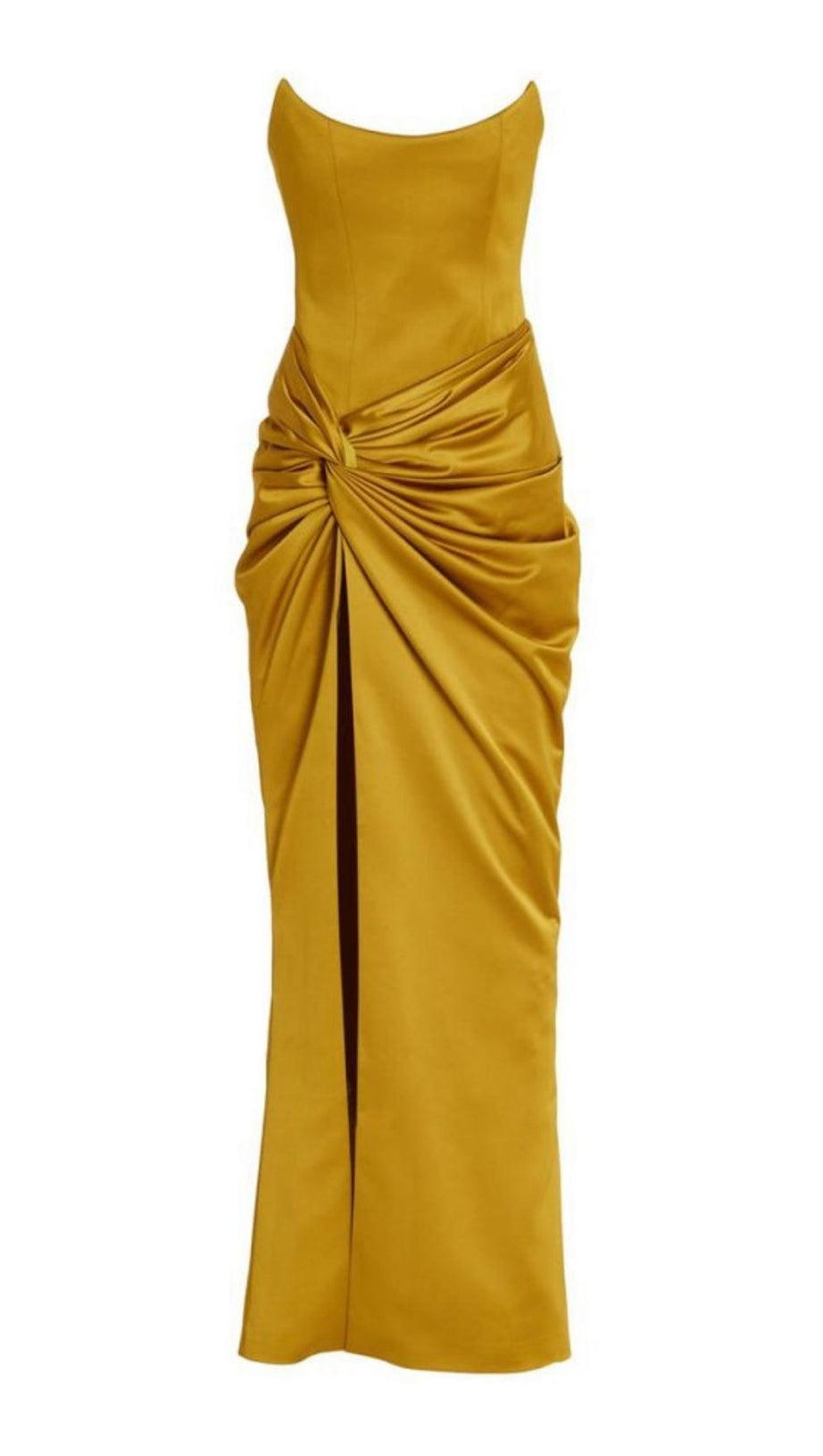 ABITO LUNGO CON CORSETTO SENZA SPALLINE IN GIALLO
