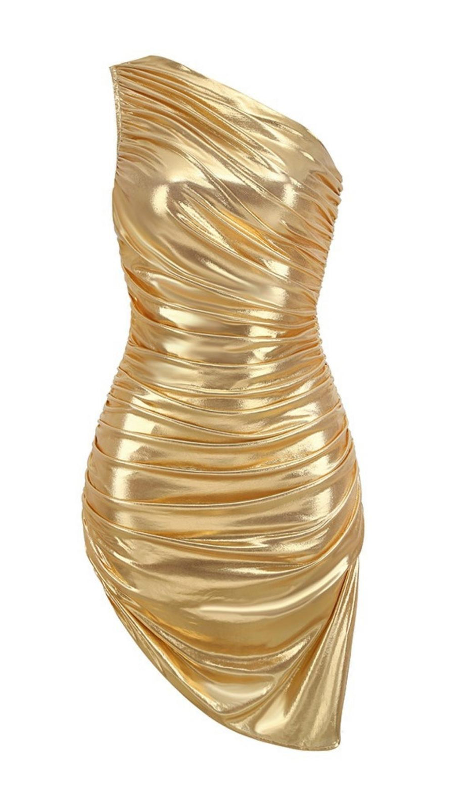 MINI ABITO MONOSPALLA CON RUCHES IN ORO