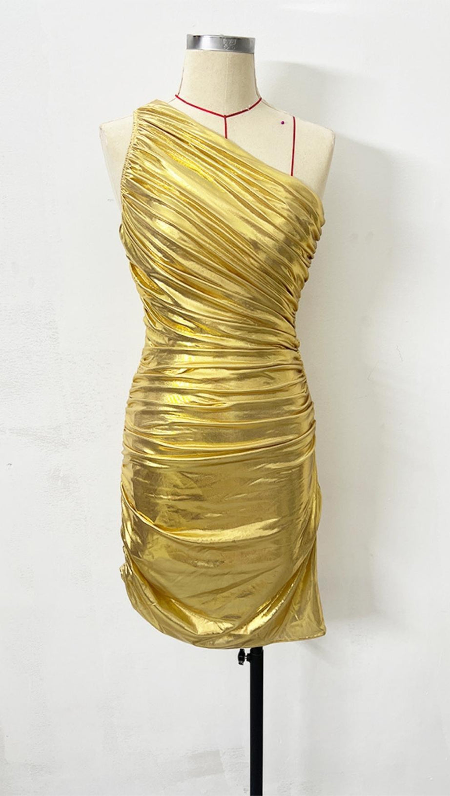 MINI ABITO MONOSPALLA CON RUCHES IN ORO