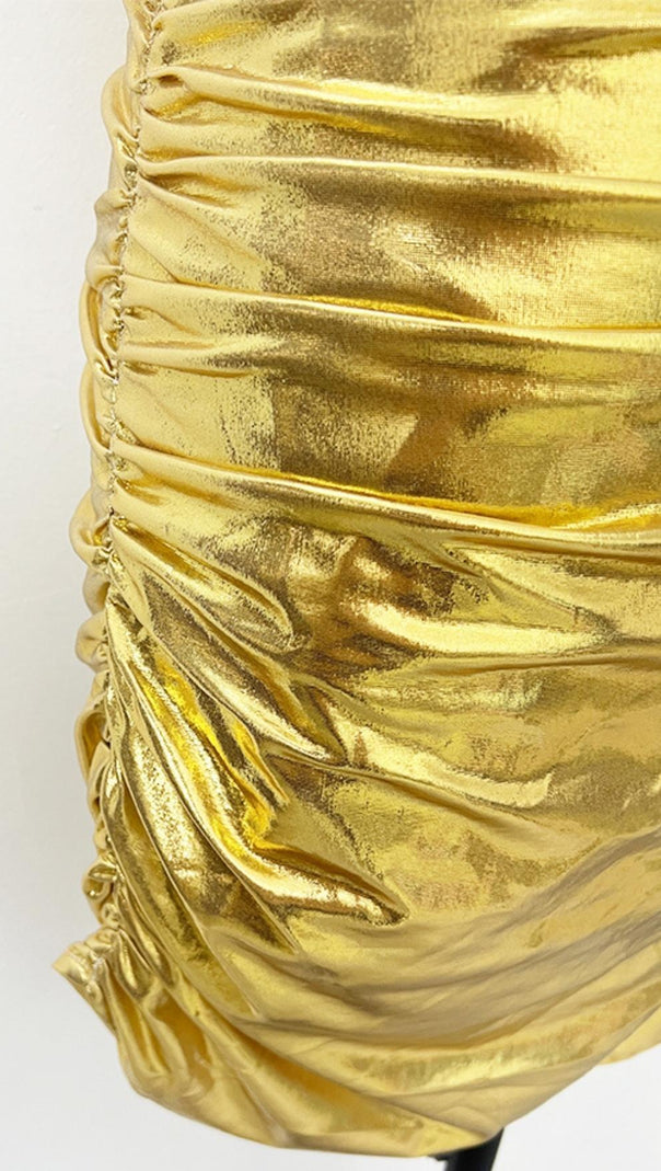 AIIZIE ONE SHOULDER RUCHED MINI DRESS IN GOLD - product image