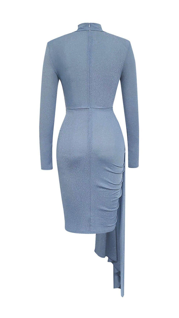 AIIZIE HALF TURTLENECK LONG SLEEVE PLEATED IRREGULAR BODYCON DRESS - product image