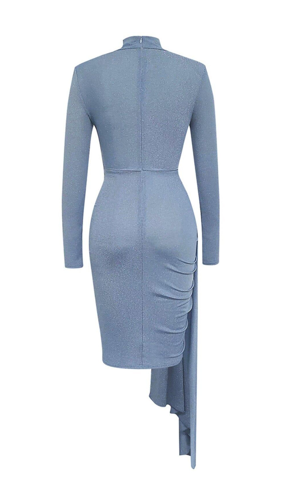 HALF TURTLENECK LONG SLEEVE PLEATED IRREGULAR BODYCON DRESS