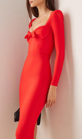 BANDAGE LONG SLEEVE MIDI DRESS IN RED