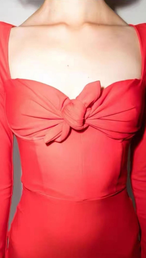 AIIZIE BANDAGE LONG SLEEVE MIDI DRESS IN RED - product image