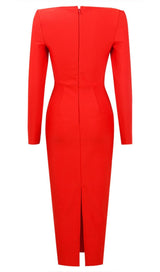 BANDAGE LONG SLEEVE MIDI DRESS IN RED