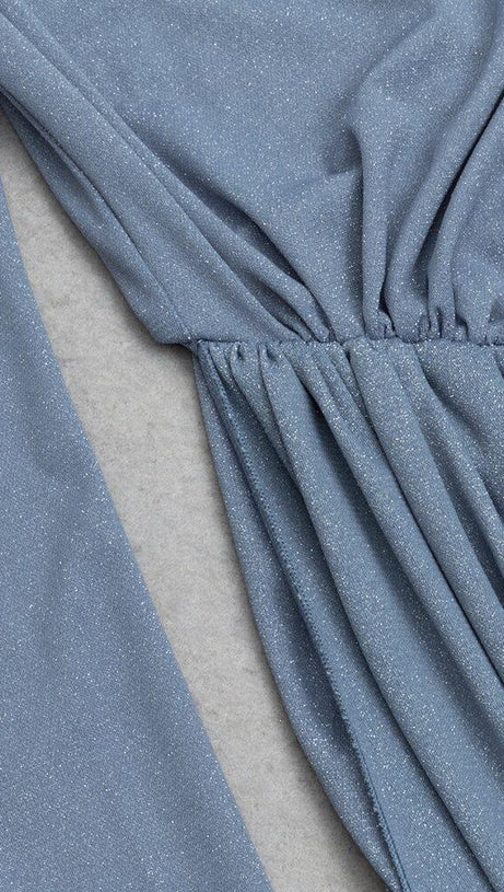 HALF TURTLENECK LONG SLEEVE PLEATED IRREGULAR BODYCON DRESS