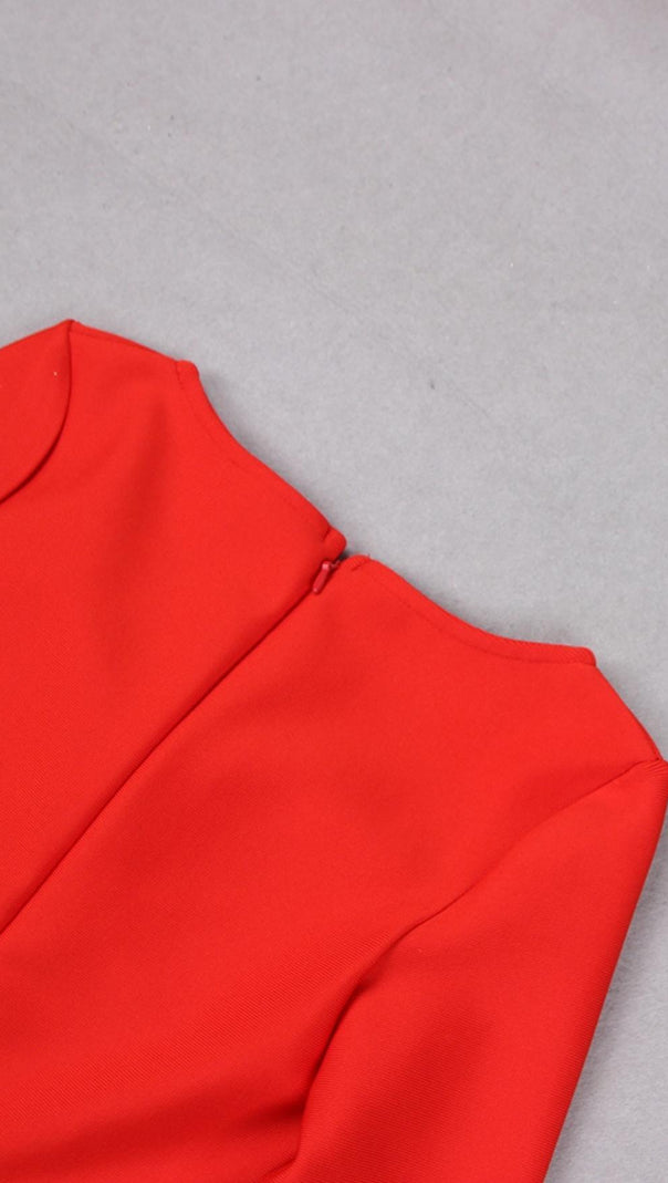 ABITO MIDI A MANICHE LUNGHE CON BENDAGGI ROSSO