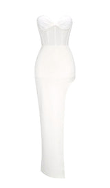 STRAPLESS GAUZE MAXI DRESS IN WHITE