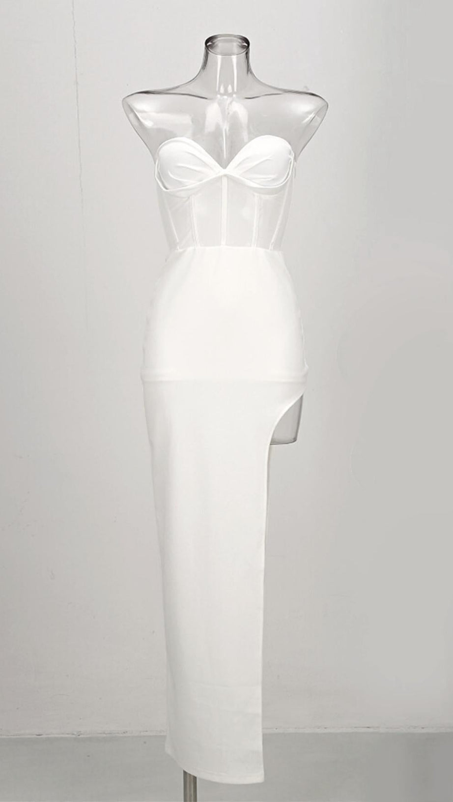 STRAPLESS GAUZE MAXI DRESS IN WHITE