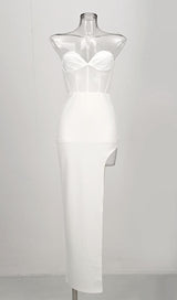 STRAPLESS GAUZE MAXI DRESS IN WHITE