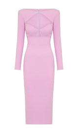 CUT OUT LONG SLEEVE MIDI DRESS IN PINK