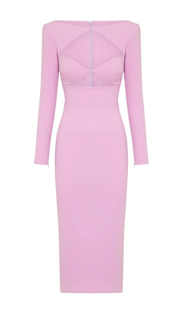 CUT OUT LONG SLEEVE MIDI DRESS IN PINK