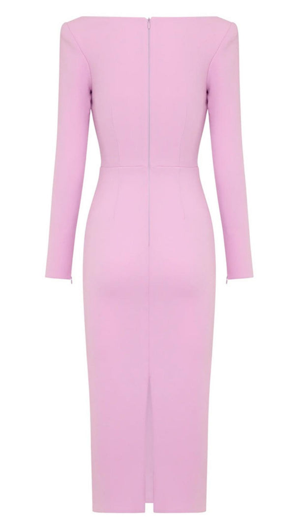 Cut Out Long Sleeve Midi Dress in Pink