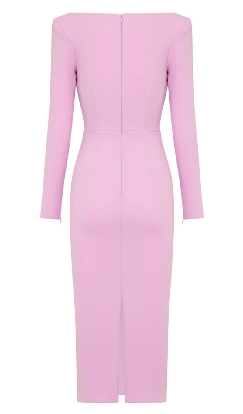 CUT OUT LONG SLEEVE MIDI DRESS IN PINK