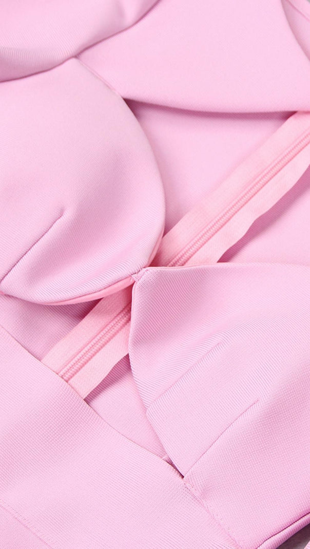 Cut Out Long Sleeve Midi Dress in Pink