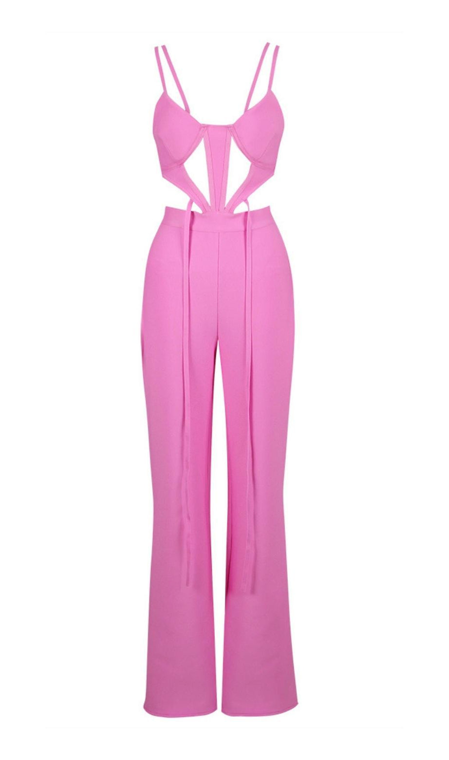 TUTA ROSA CON BENDAGGI E TAGLIO