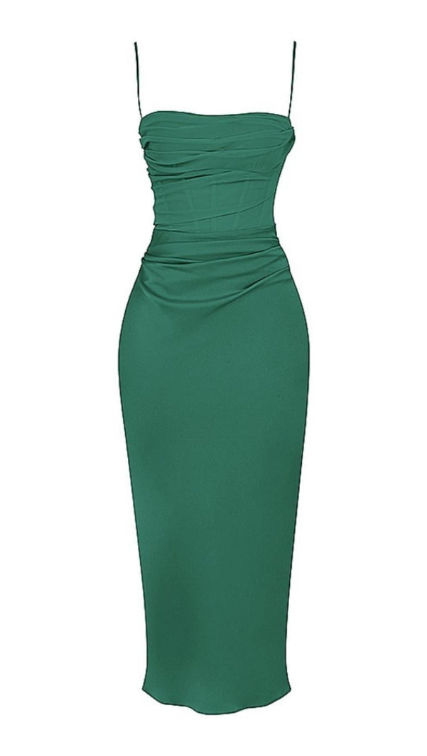 AIIZIE STRAP CORSET MIDI DRESS IN GREEN - product image