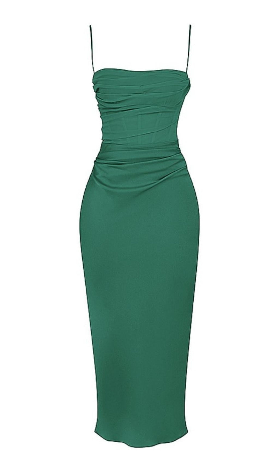 ABITO MIDI CON CORSETTO A CINTURINI VERDE