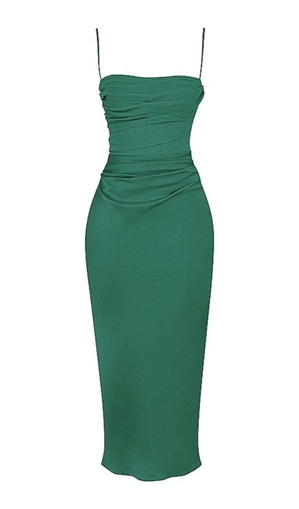 STRAP CORSET MIDI DRESS IN GREEN