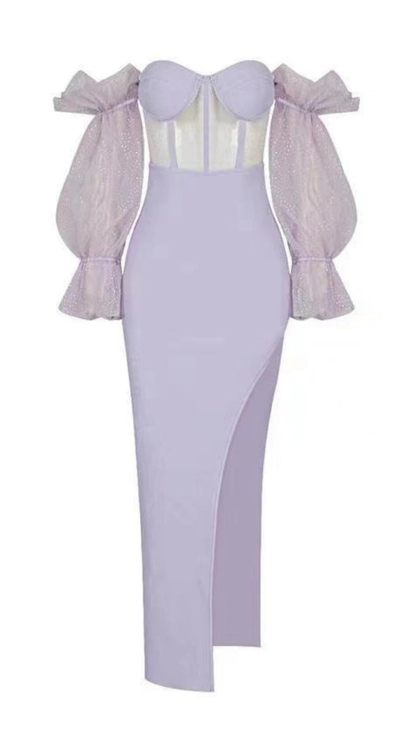 AIIZIE OFF SHOULDER SLIT MIDI DRESS IN PURPLE - product image